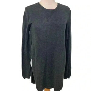 RD Style Charcoal Lightweight Knit Side  Slit Curved Hem Long Sleeve